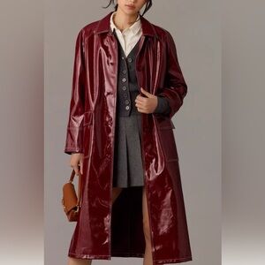 Anthropologie  Burgundy Patent Leather trench coat sz M